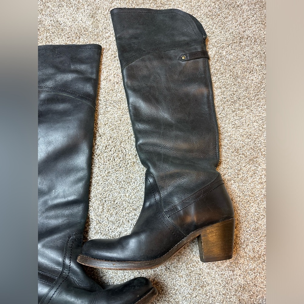 FRYE Jane Tall Cuff Boots Women Size 6 Black Leather Riding Over Knee Western